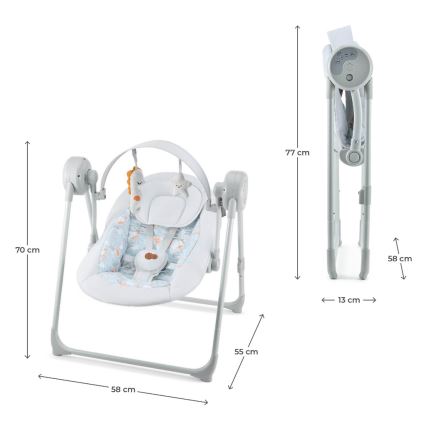 KINDERKRAFT - Baloiço musical para bebé SWINGEE cinzento 4xAAA/230V