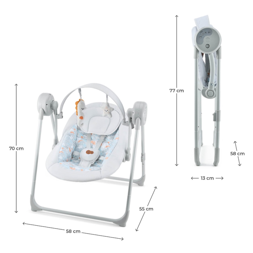 KINDERKRAFT - Baloiço musical para bebé SWINGEE cinzento 4xAAA/230V