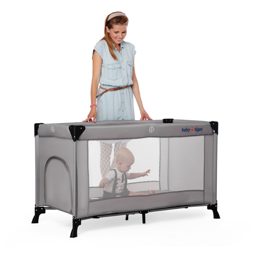 KINDERKRAFT - Berço de viagem Baby Tiger VIKI cinzento