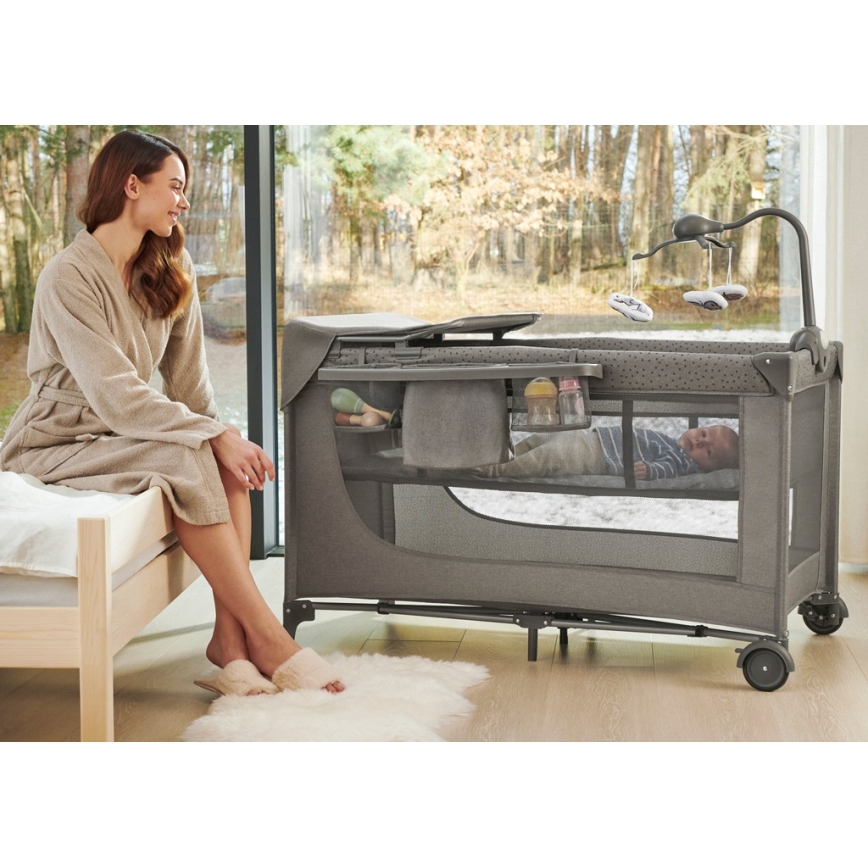 KINDERKRAFT - Berço de viagem JOY 2 com acessórios cinzento