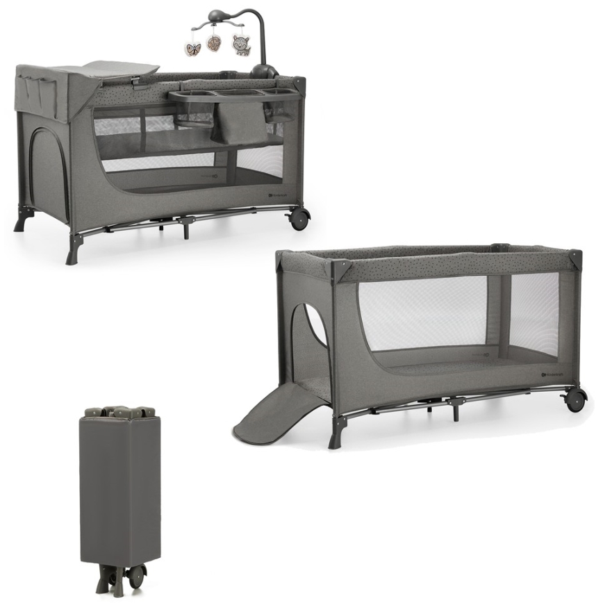 KINDERKRAFT - Berço de viagem JOY 2 com acessórios cinzento
