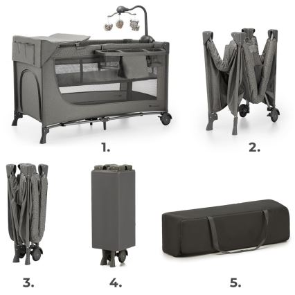 KINDERKRAFT - Berço de viagem JOY 2 com acessórios cinzento