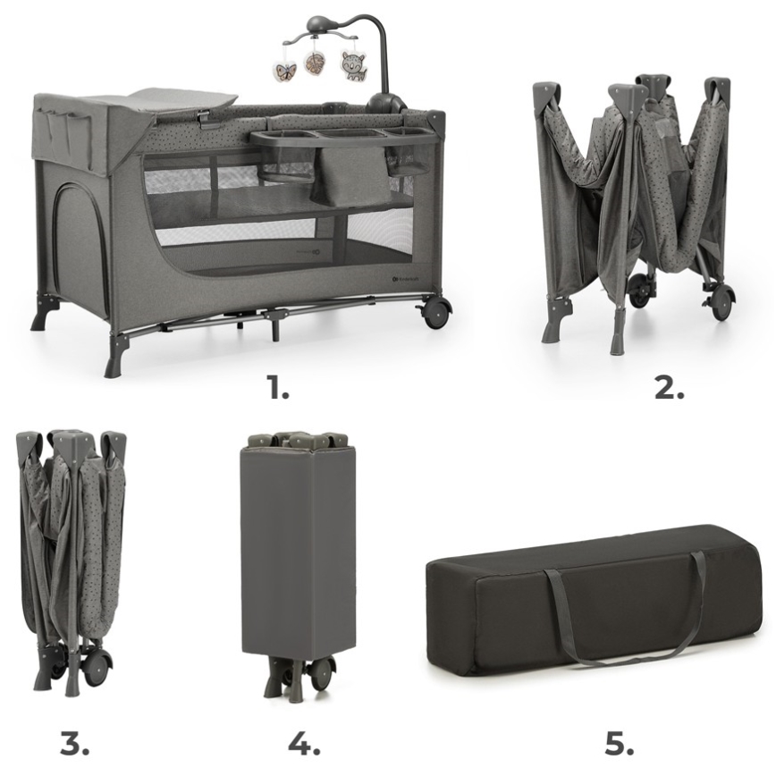 KINDERKRAFT - Berço de viagem JOY 2 com acessórios cinzento