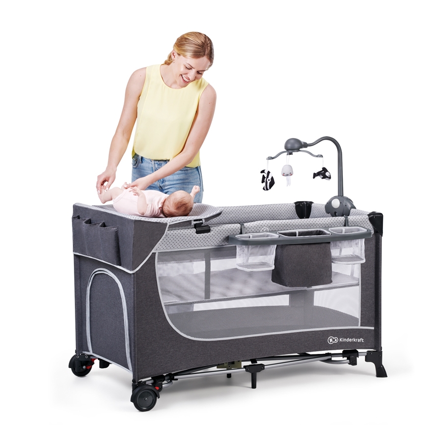 KINDERKRAFT - Berço de viagem LEODY cinzento