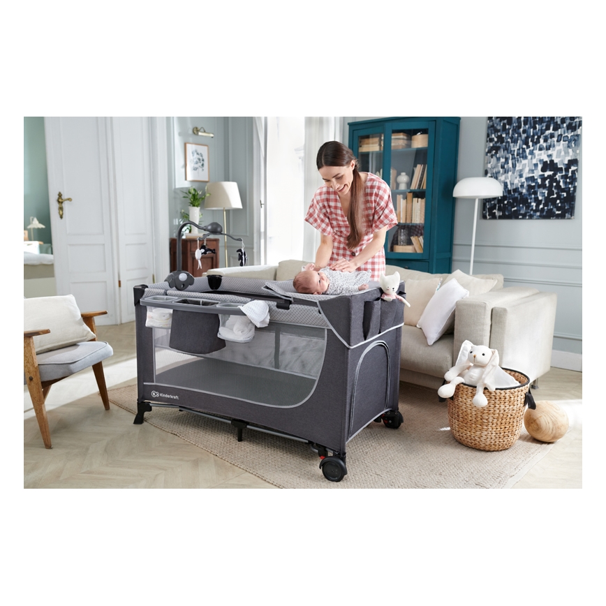 KINDERKRAFT - Berço de viagem LEODY cinzento