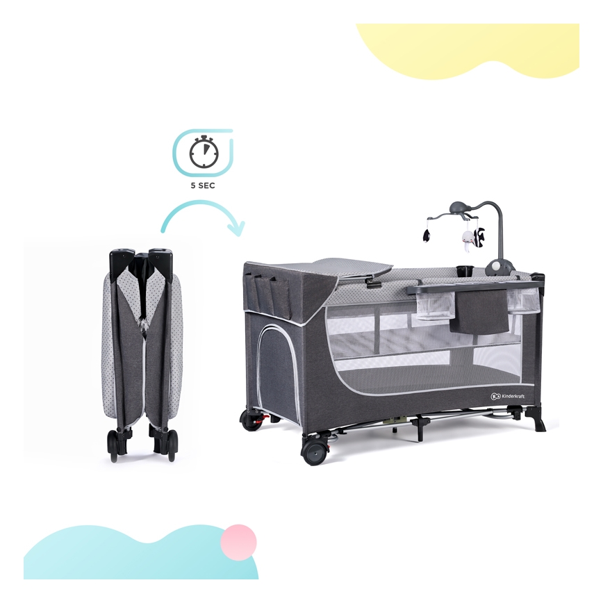 KINDERKRAFT - Berço de viagem LEODY cinzento