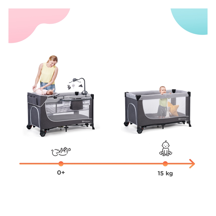 KINDERKRAFT - Berço de viagem LEODY cinzento