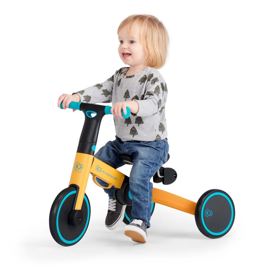 KINDERKRAFT - Triciclo infantil 3 em 1 4TRIKE amarelo/turquesa