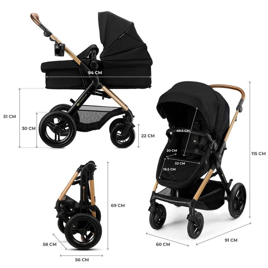 KINDERKRAFT - Carrinho combinado 3 em 1 MOOV 2 XL Air Black