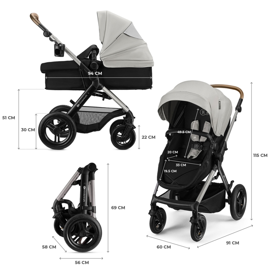 KINDERKRAFT - Carrinho combinado 3 em 1 MOOV 2 XL Air Grey