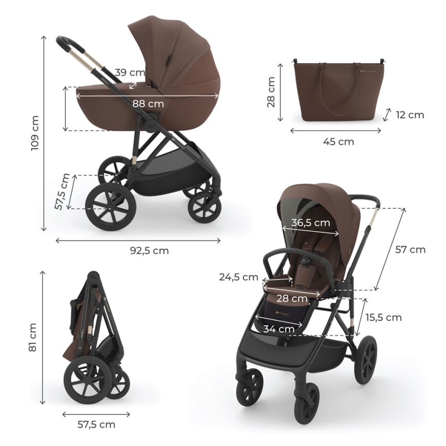 KINDERKRAFT - Carrinho combinado 3 em 1 PRIME 3 Velvet Mocca