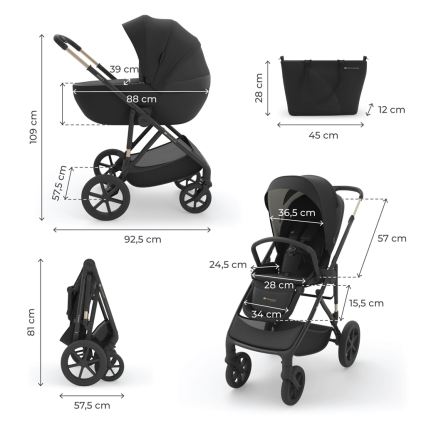 KINDERKRAFT - Carrinho de bebé combinado 3 em 1 PRIME 3 Venezian Preto