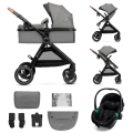 KINDERKRAFT - Carrinho de bebé combinado 3em1 ESME Moonlight cinzento + assento de automóvel MINK PRO