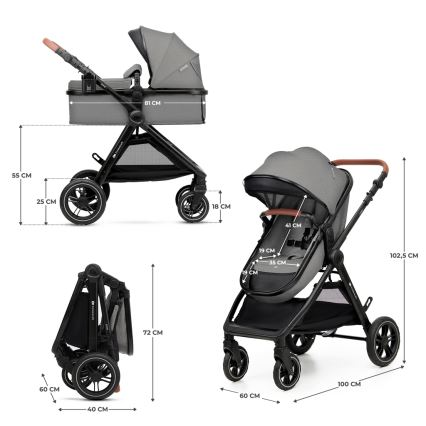 KINDERKRAFT - Carrinho de bebé combinado 3em1 ESME Moonlight cinzento + assento de automóvel MINK PRO