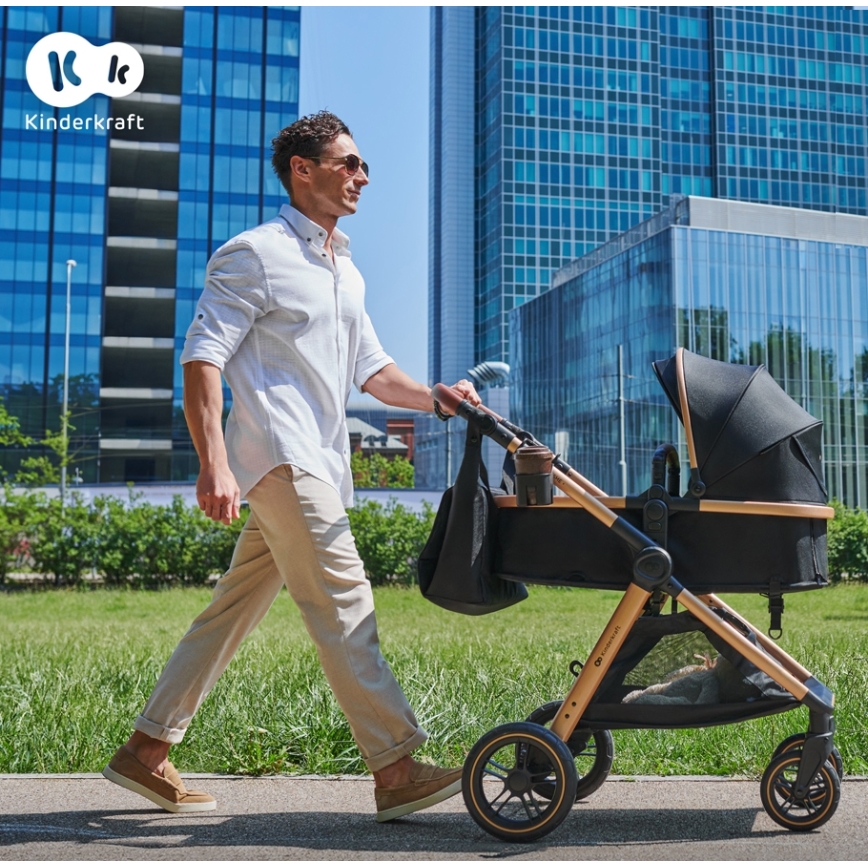 KINDERKRAFT - Carrinho de bebé combinado 3em1 ESME Pure preto + assento de automóvel MINK PRO