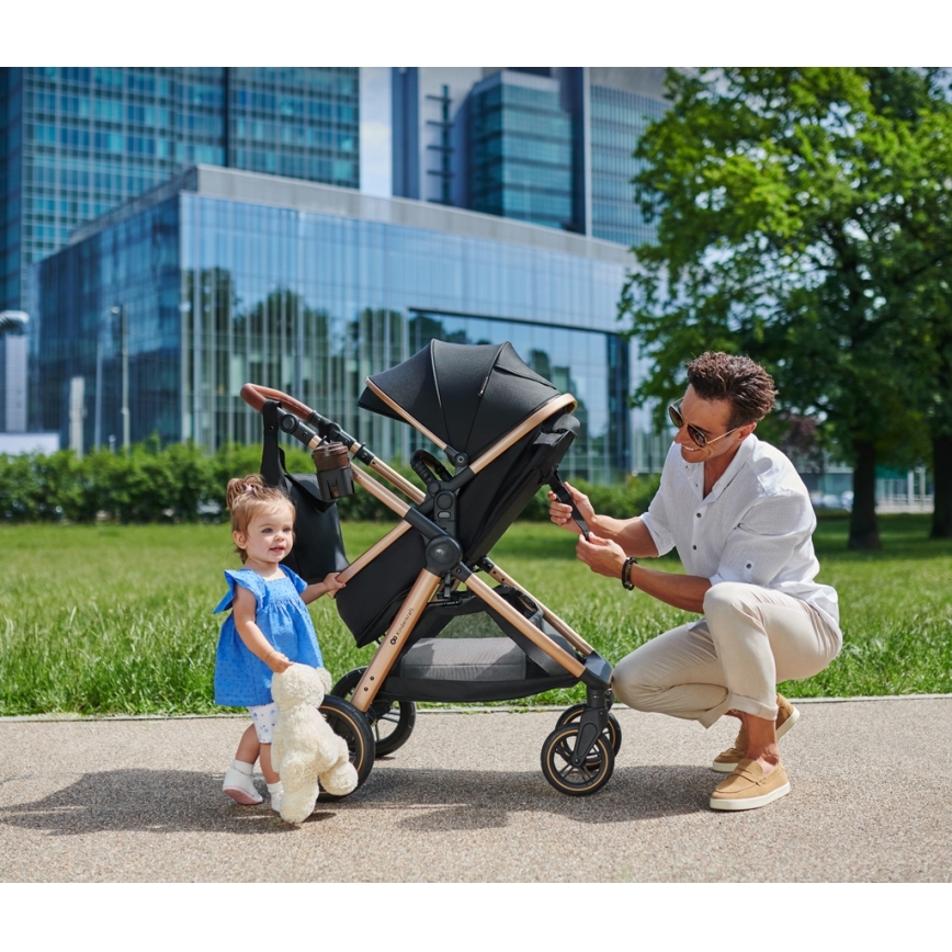 KINDERKRAFT - Carrinho de bebé combinado 3em1 ESME Pure preto + assento de automóvel MINK PRO