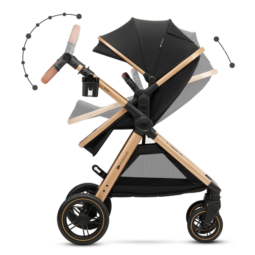 KINDERKRAFT - Carrinho de bebé combinado 3em1 ESME Pure preto + assento de automóvel MINK PRO