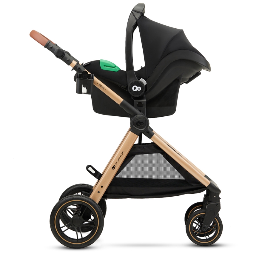 KINDERKRAFT - Carrinho de bebé combinado 3em1 ESME Pure preto + assento de automóvel MINK PRO