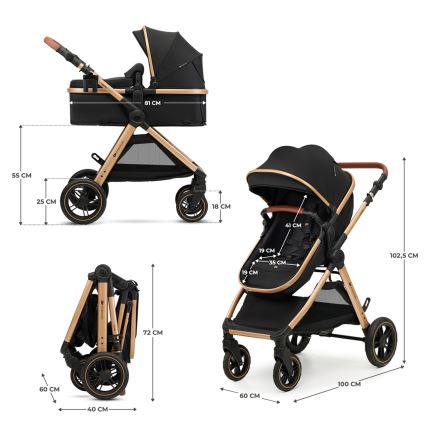 KINDERKRAFT - Carrinho de bebé combinado 3em1 ESME Pure preto + assento de automóvel MINK PRO