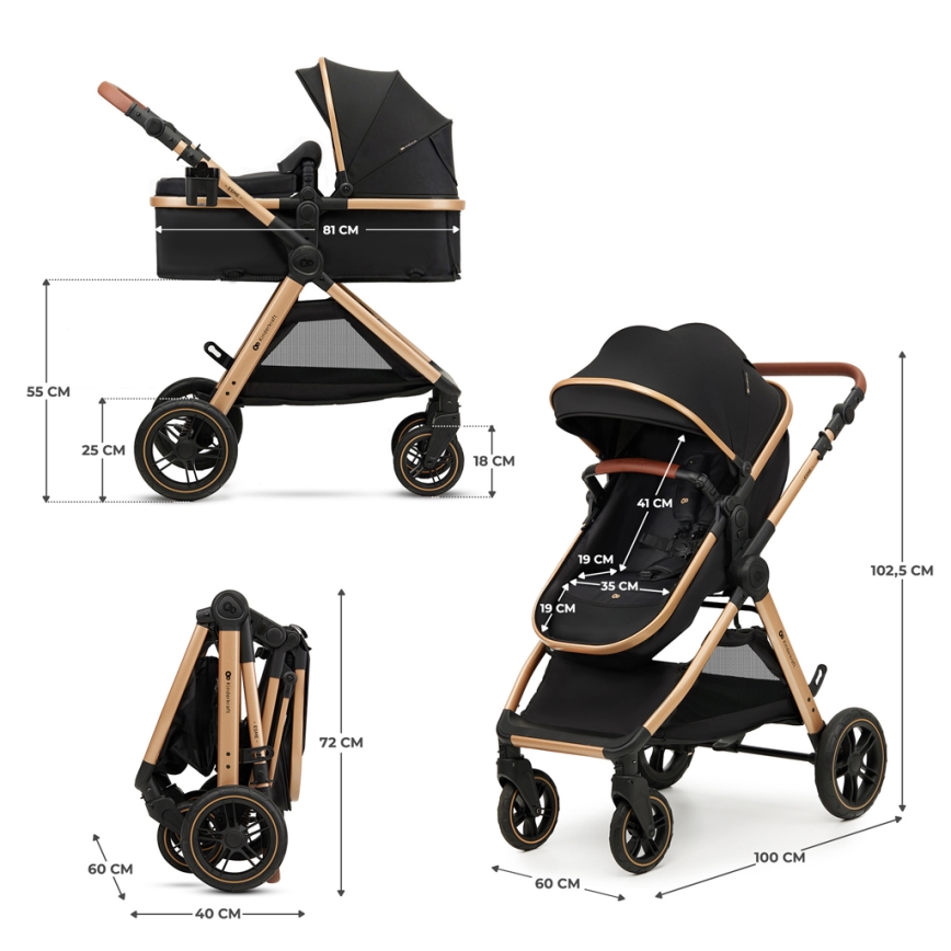 KINDERKRAFT - Carrinho de bebé combinado 3em1 ESME Pure preto + assento de automóvel MINK PRO