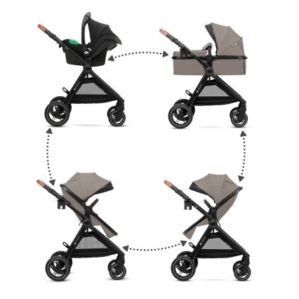 KINDERKRAFT - Carrinho de bebé combinado 3em1 ESME Sand bege + assento de automóvel MINK PRO