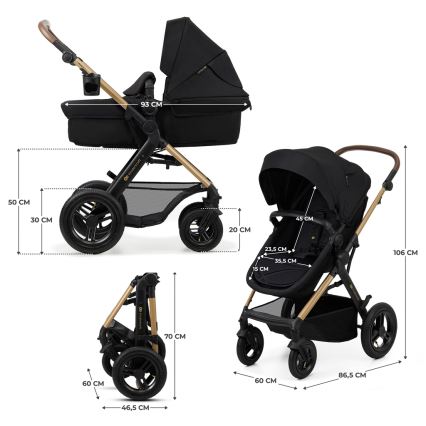 KINDERKRAFT - Carrinho de bebé combinado 3em1 MOOV 2 AIR Pure preto + assento de automóvel MINK PRO
