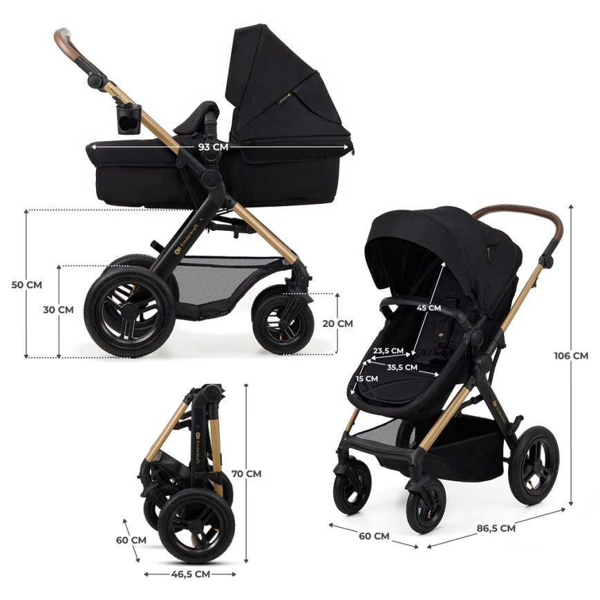 KINDERKRAFT - Carrinho de bebé combinado 3em1 MOOV 2 AIR Pure preto + assento de automóvel MINK PRO
