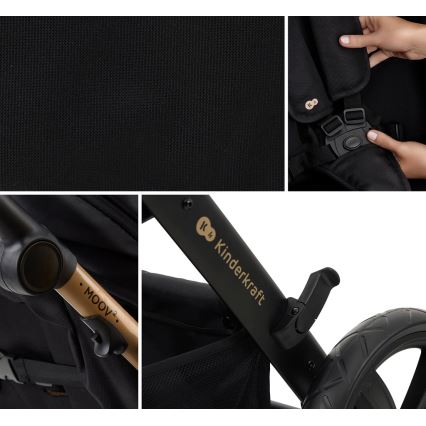 KINDERKRAFT - Carrinho de bebé combinado 3em1 MOOV 2 Pure preto + assento de automóvel MINK PRO