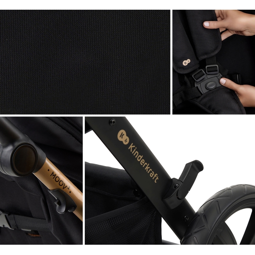 KINDERKRAFT - Carrinho de bebé combinado 3em1 MOOV 2 Pure preto + assento de automóvel MINK PRO