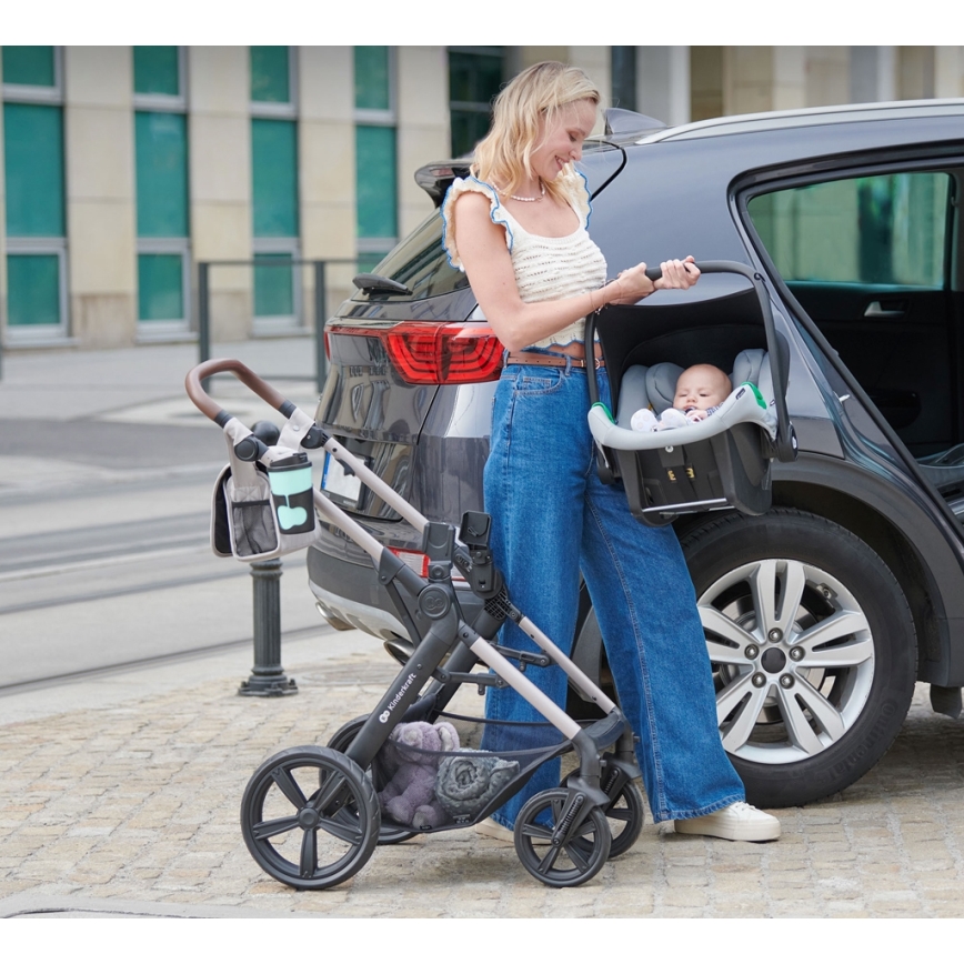 KINDERKRAFT - Carrinho de bebé combinado 3em1 MOOV 2 Sand bege + assento de automóvel MINK PRO