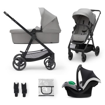 KINDERKRAFT - Carrinho de bebé combinado 3em1 NEWLY Moonlight cinzento  + assento de automóvel MINK PRO