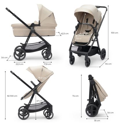 KINDERKRAFT - Carrinho de bebé combinado 3em1 NEWLY Sand bege + assento de automóvel MINK PRO
