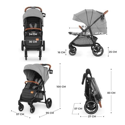 KINDERKRAFT - Carrinho de passeio GRANDE PLUS cinzento