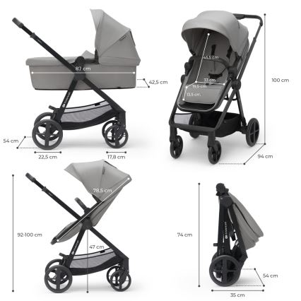 KINDERKRAFT - Carrinho combinado 4 em 1 NEWLY Classic cinza + cadeira auto MINK PRO com base ISOFIX