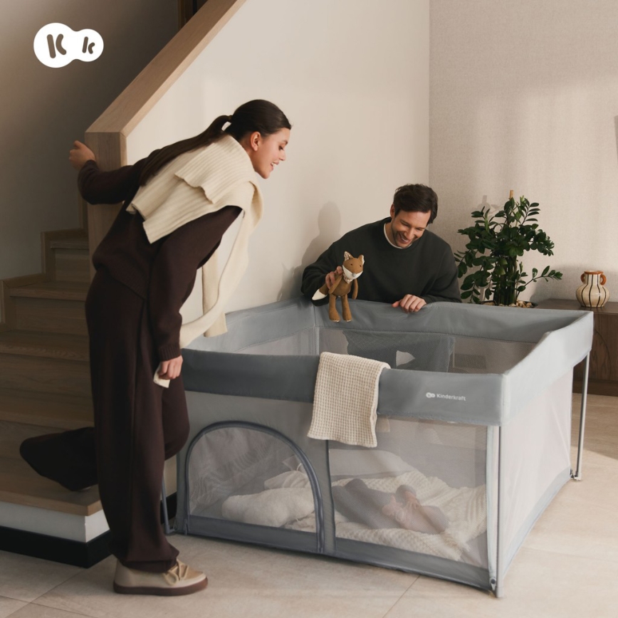 KINDERKRAFT - Parque para bebé ZIKI cinzento