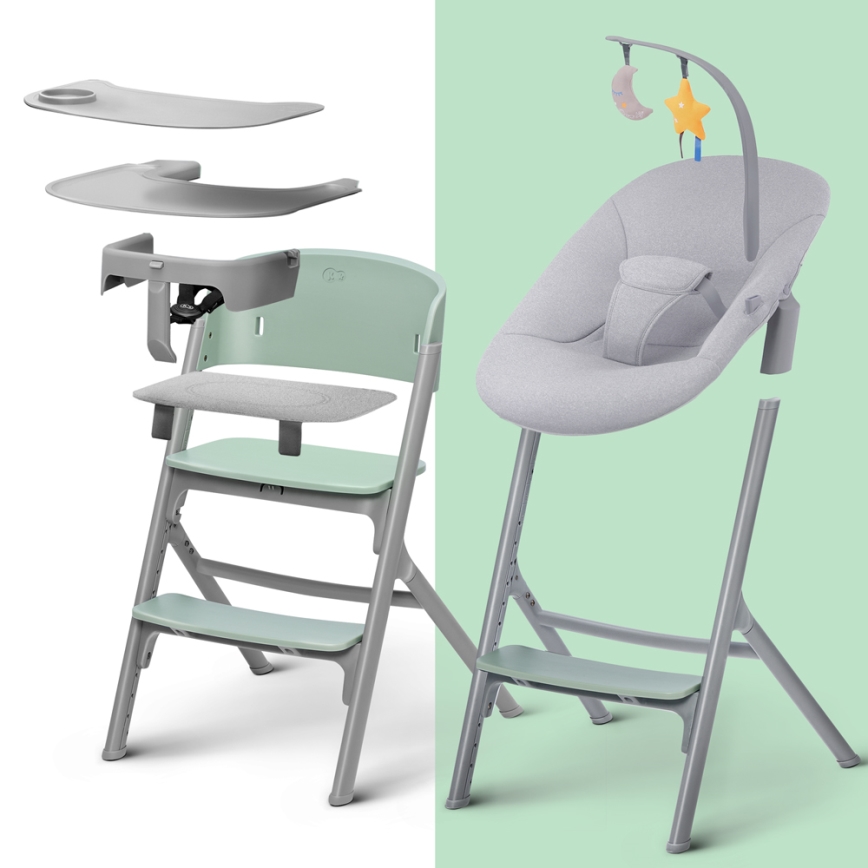 KINDERKRAFT SELECT - Cadeira de refeição infantil 3 em 1 LIVY Premium Olive green + espreguiçadeira CALMEE
