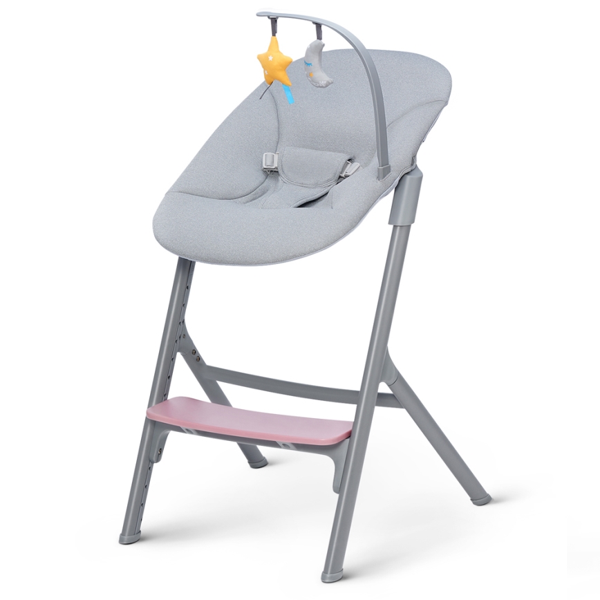 KINDERKRAFT SELECT - Cadeira de refeição para criança 3em1 LIVY Premium Aster rosa + espreguiçadeira CALMEE