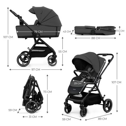 KINDERKRAFT SELECT - Carrinho de bebé combinado 2em1 YOXI Moonlight cinzento