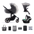 KINDERKRAFT SELECT - Carrinho de bebé combinado 3em1 PRIME 2 Premium Shadow cinzento + assento de automóvel
