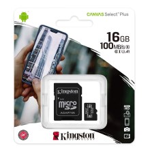 Kingston - MicroSDHC 16GB Canvas Select Plus U1 80MB/s + adaptador SD