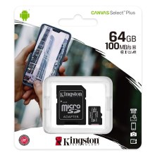 Kingston - MicroSDXC 64GB Canvas Select Plus U1 100MB/s + adaptador SD