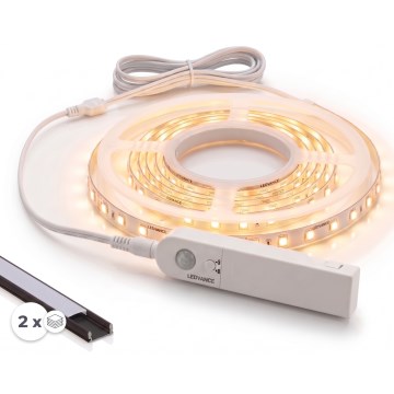 Kit 1x Fita LED com sensor de movimento FLEX LED/3,6W/4xAA 2 m + 2x perfil de embutir 1 m preto/branco