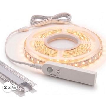 Kit 1x fita LED FLEX com sensor de movimento LED/3,6 W/4xAA, 2 m + 2x perfis de embutir de 1 m, prata/branco
