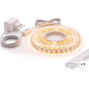 KIT 1x Fita LED MYLIVING LIGHTSTRIP LED/22W/230V 5 m + 5x perfil embutido 1 m prateado/branco