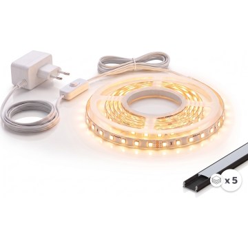 KIT 1x fita LED MYLIVING LIGHTSTRIP LED/22W/230V 5 m + 5x perfis embutidos de 1 m preto/branco