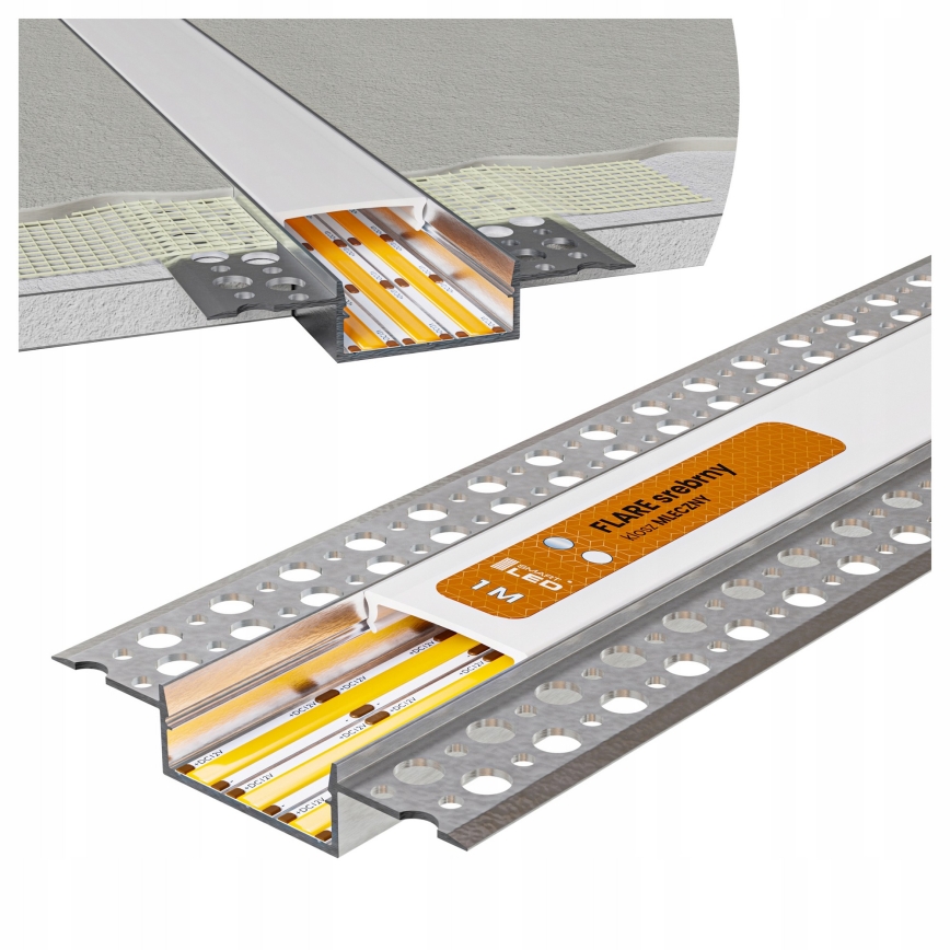 Conjunto 1x fita LED RGBW dimerizável DIGITAL LED/16,5W/230V 5 m + 5x perfil de embutir 1 m prata/branco + controlo remoto