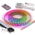 KIT 1x Fita LED RGBW dimerizável DIGITAL LED/16,5W/230V 5 m + 5x perfil de embutir 1 m preto/branco + controlo remoto