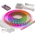 KIT 1x Fita LED RGBW dimerizável DIGITAL LED/9,6W/230V 3 m + 3x perfil de embutir 1 m prata/branco + controlo remoto