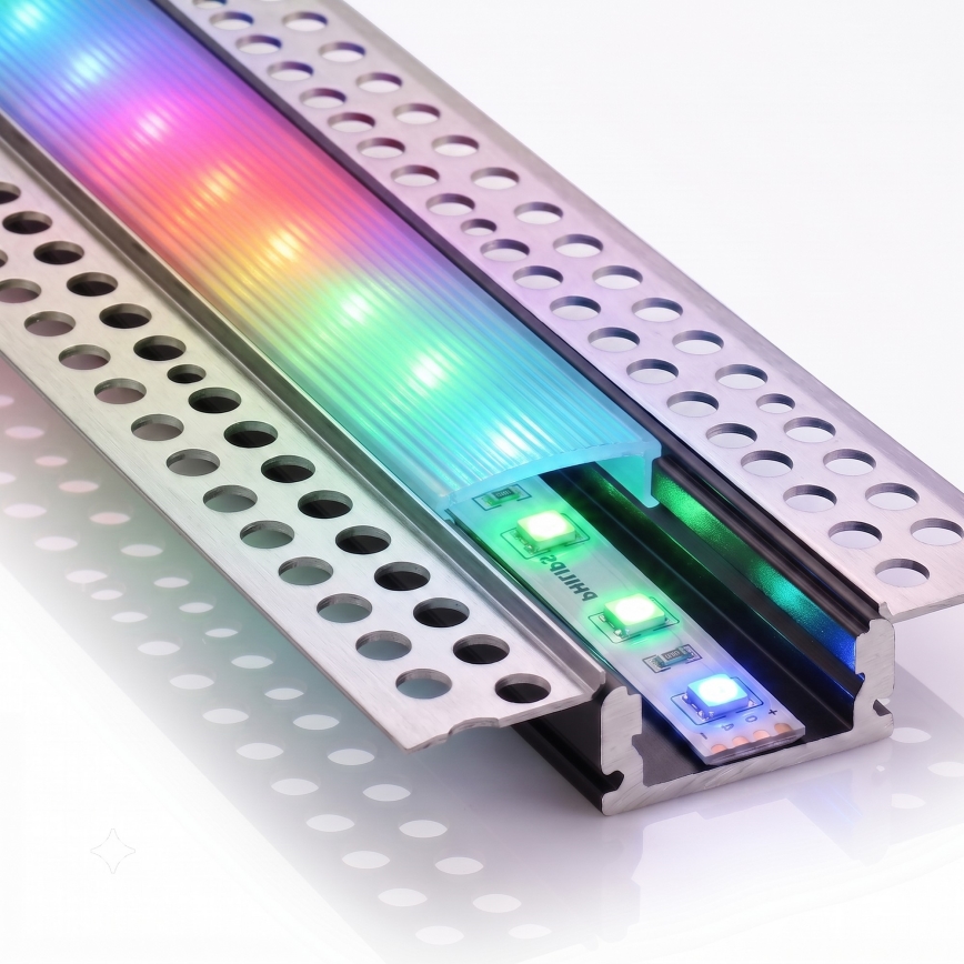 CONJUNTO 1x Fita LED RGBW dimerizável NEO LITE MUSIC LED/24W/230V 5 m IP65 Wi-Fi Tuya + 5x perfil para embutir 1 m prata/branco + comando remoto