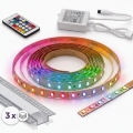 KIT 1x Fita LED RGBW Regulável DIGITAL LED/9,6W/230V 3 m + 3x perfil de encastrar 1 m prata/branco + comando remoto
